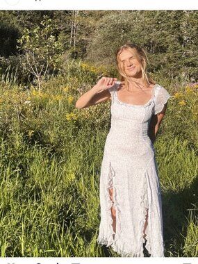 Praerie - White with Blue Dainty Floral - Maxi Dress - XS